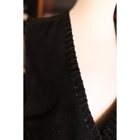 Vintage A.J. Black Leather Suede Vest w/Western Star Snaps whimsigoth Size L - Picture 4 of 10